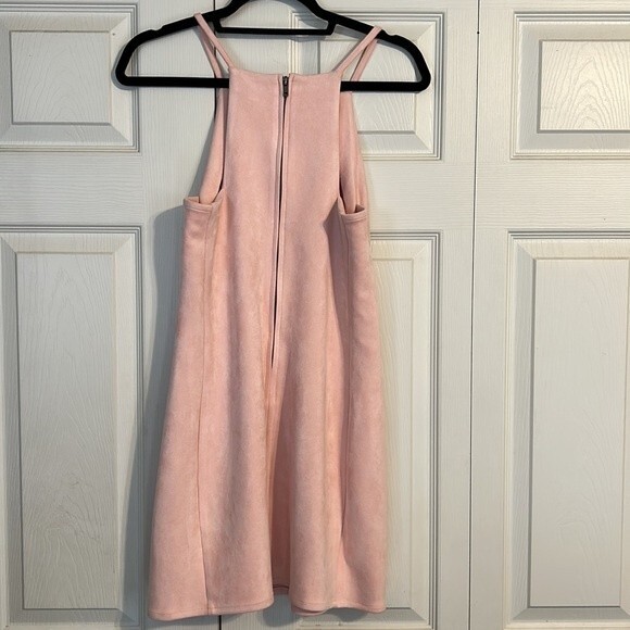 JACK by BB DAKOTA Small Pink Square Neckline Mini Dress Sleeveless Faux Suede - Picture 4 of 8